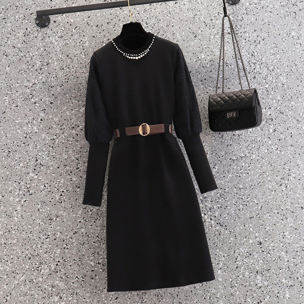 Winter Clothing Plus Size - casual elegante kralen gebreide gesplitste herfstjurken